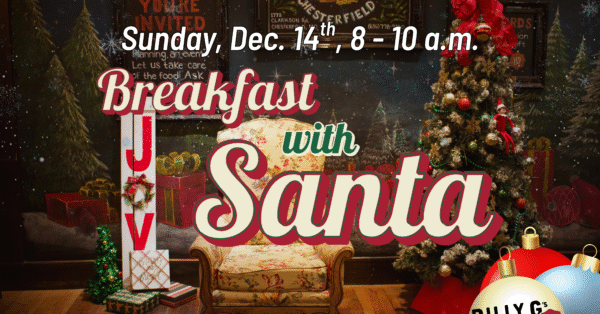 Breakfast with Santa ad with Christmas decor