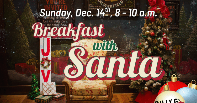 Breakfast with Santa ad with Christmas decor