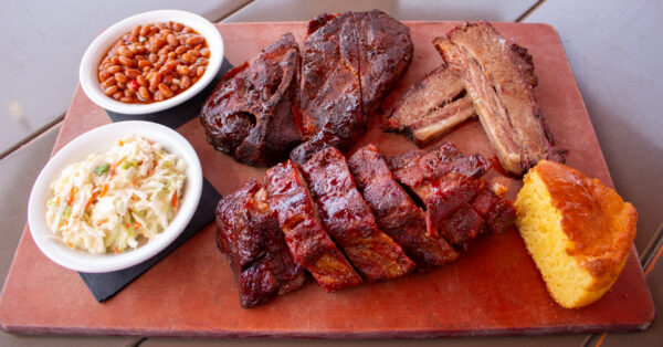Plate of BBQ meats